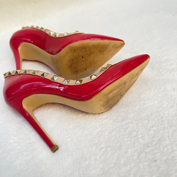 Rockstud Accents Patent Leather Red Pumps 6 - Picture 9 of 9